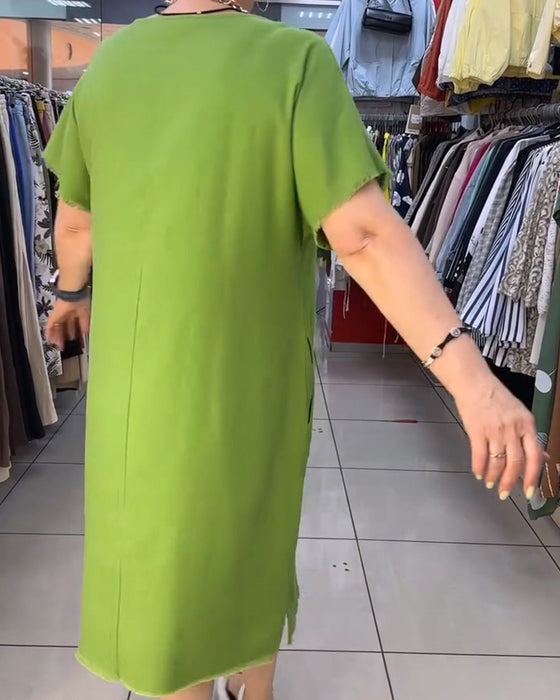 Raw Edge Short Sleeve Loose Casual Dress
