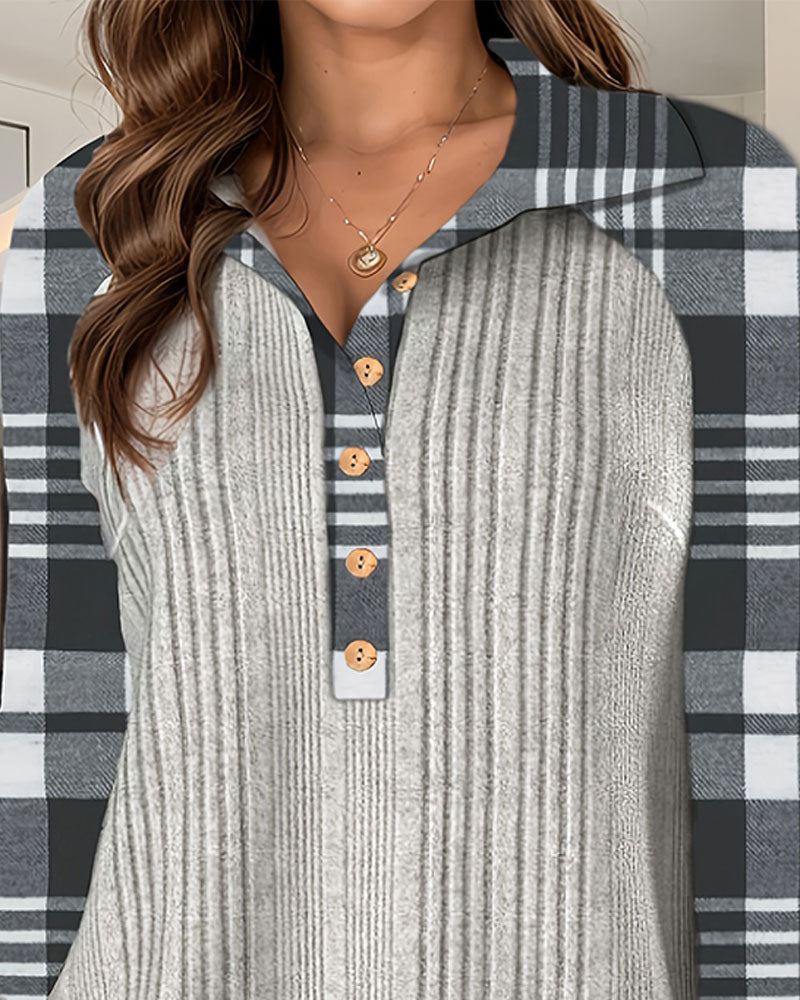 Collared Plaid Button Sweatshirt