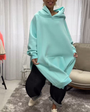 Loose Hoodies with Slit and Long-Sleeved