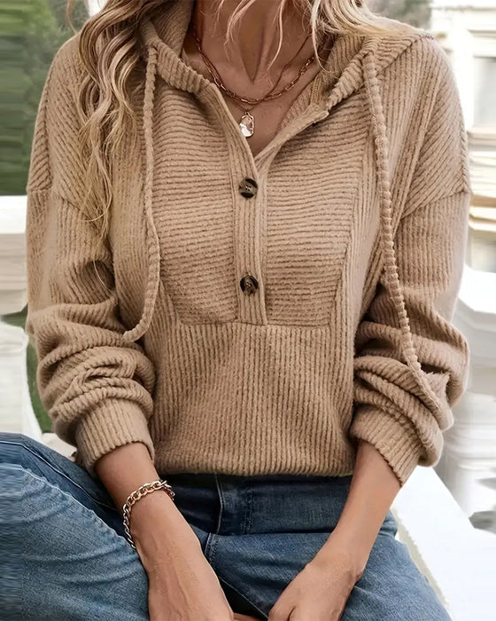 Button-Up Ribbed Brushed Hoodie