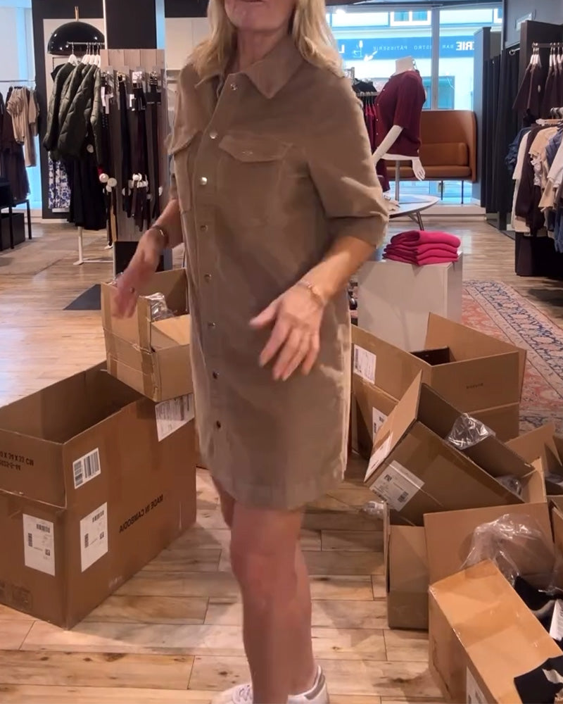 Half-Sleeved Solid Color Dress