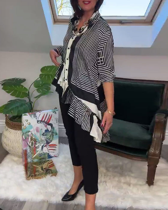 Fashion printed button irregular patchwork shirt