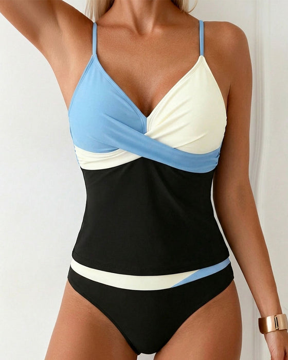High Waist Color Block Tankini