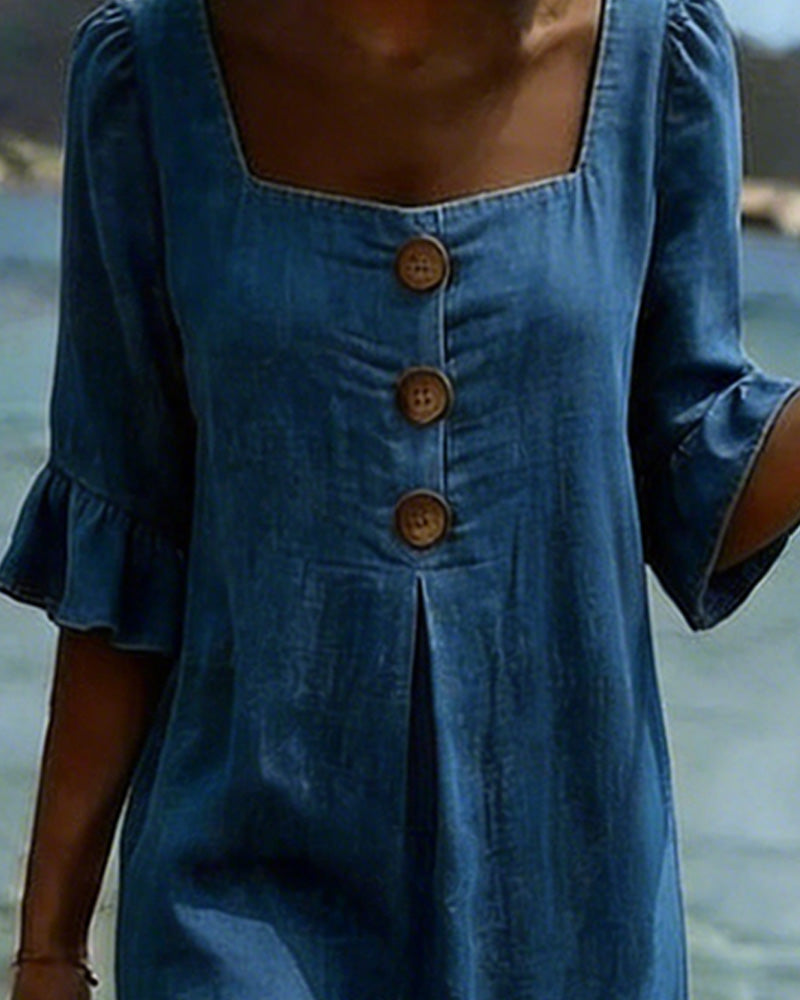 Square Neck Denim Dress