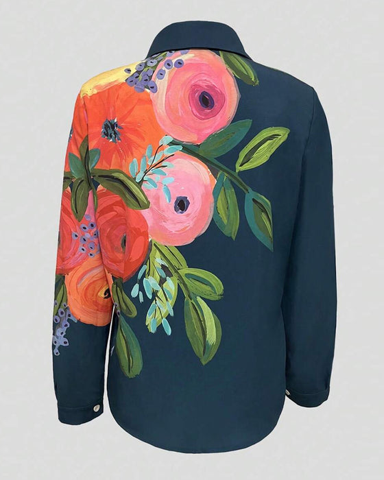 Printed Stand Collar Blouse