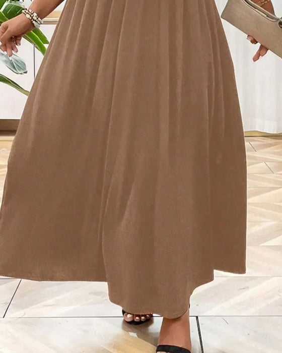 V-Neck Flared Spaghetti Strap Long Dresses
