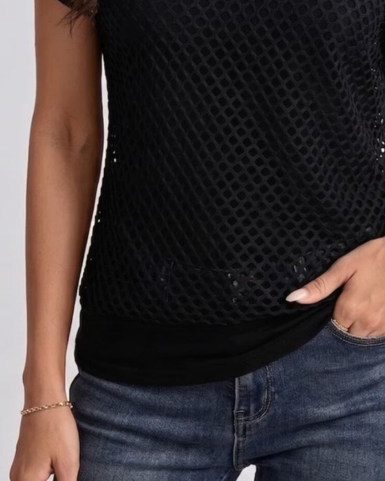 Mesh Off-Shoulder Fitted Tank Set