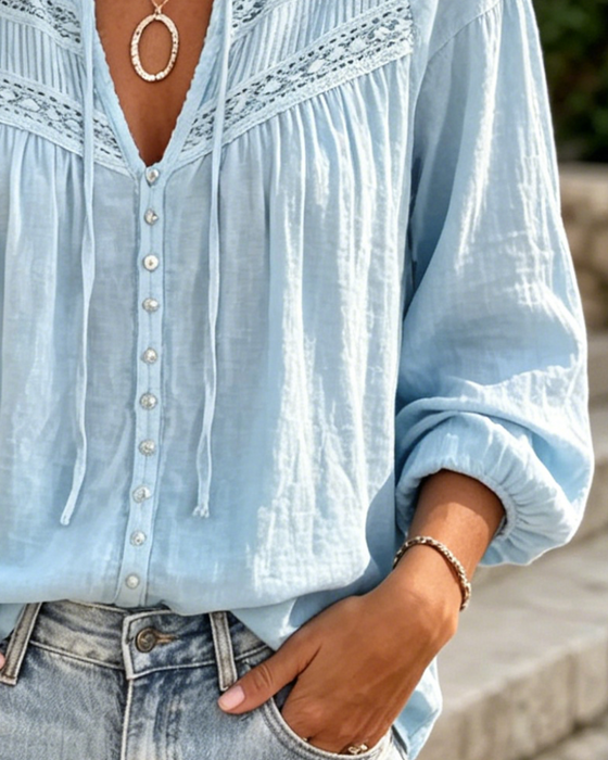 Casual Hollow Out Lace Blouse