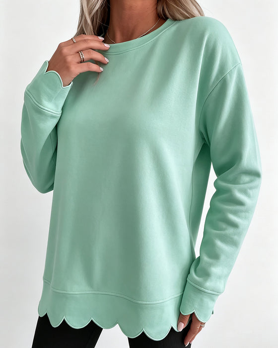 Scallop Trim Casual Sweatshirt
