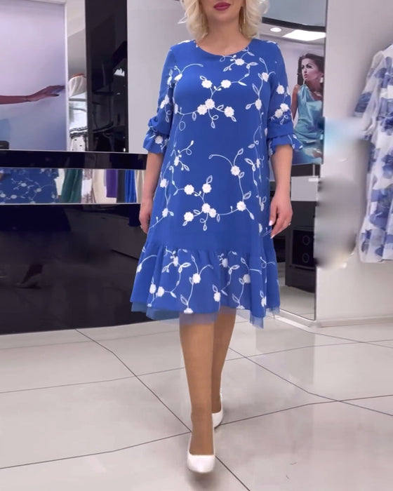 Elegant floral print crew round dress