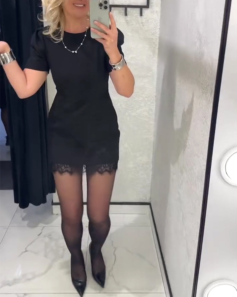 Puff Sleeve Lace Patchwork Dress