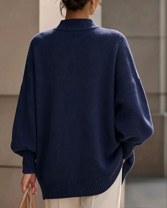 High Neck Buttoned Crossover Irregular Pullover