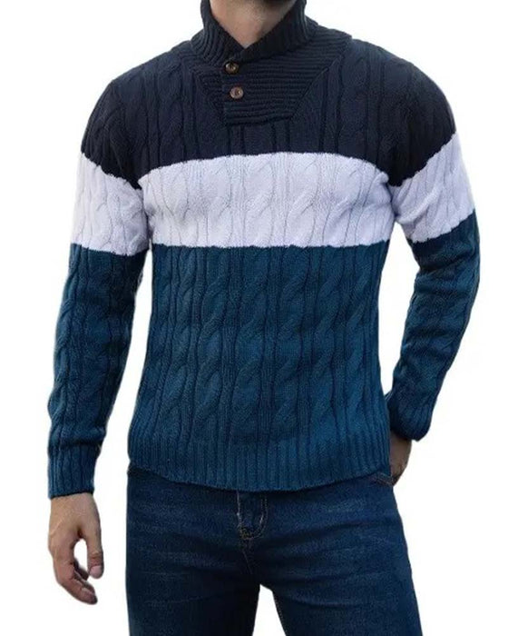 High Neck Button Contrast Men's Pullover