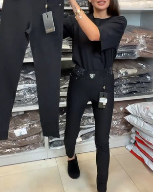 Stylish Solid Color Stretch Pants