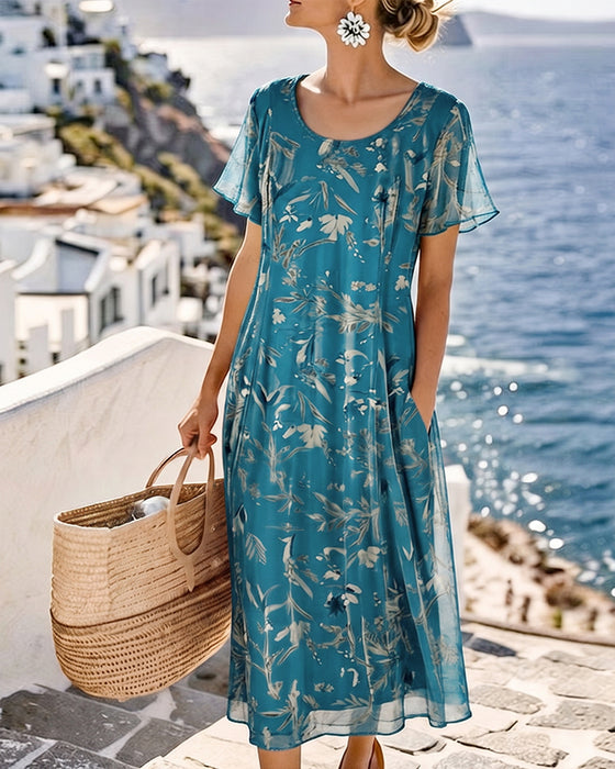 Floral Crew Neck Maxi Dress