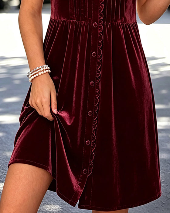 V-Neck Bubble Sleeve Shirred Dress
