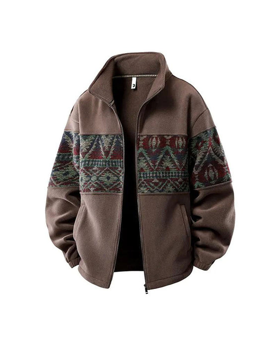 Men's Stand Collar Zipper Contrast Coat