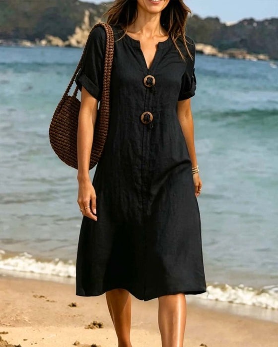 Casual V-neck Solid Color Dress