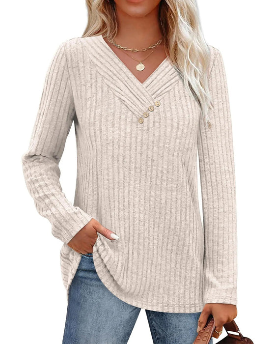 V-Neck Long Sleeve Button Top