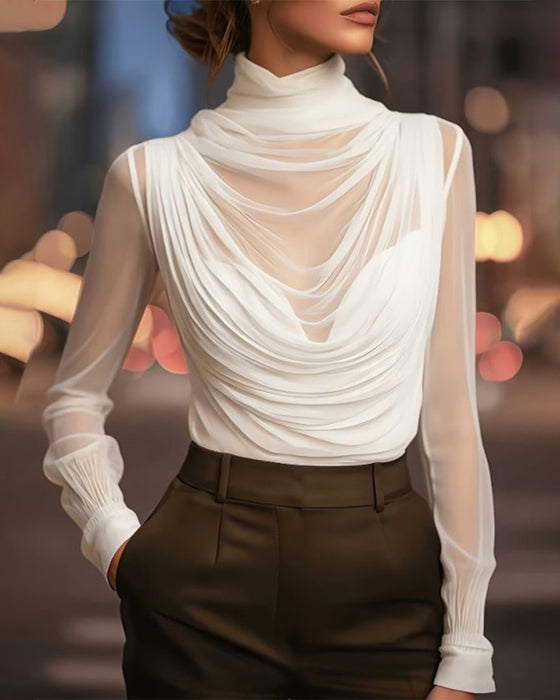 Mesh High-Neck Sheer Ruched Set