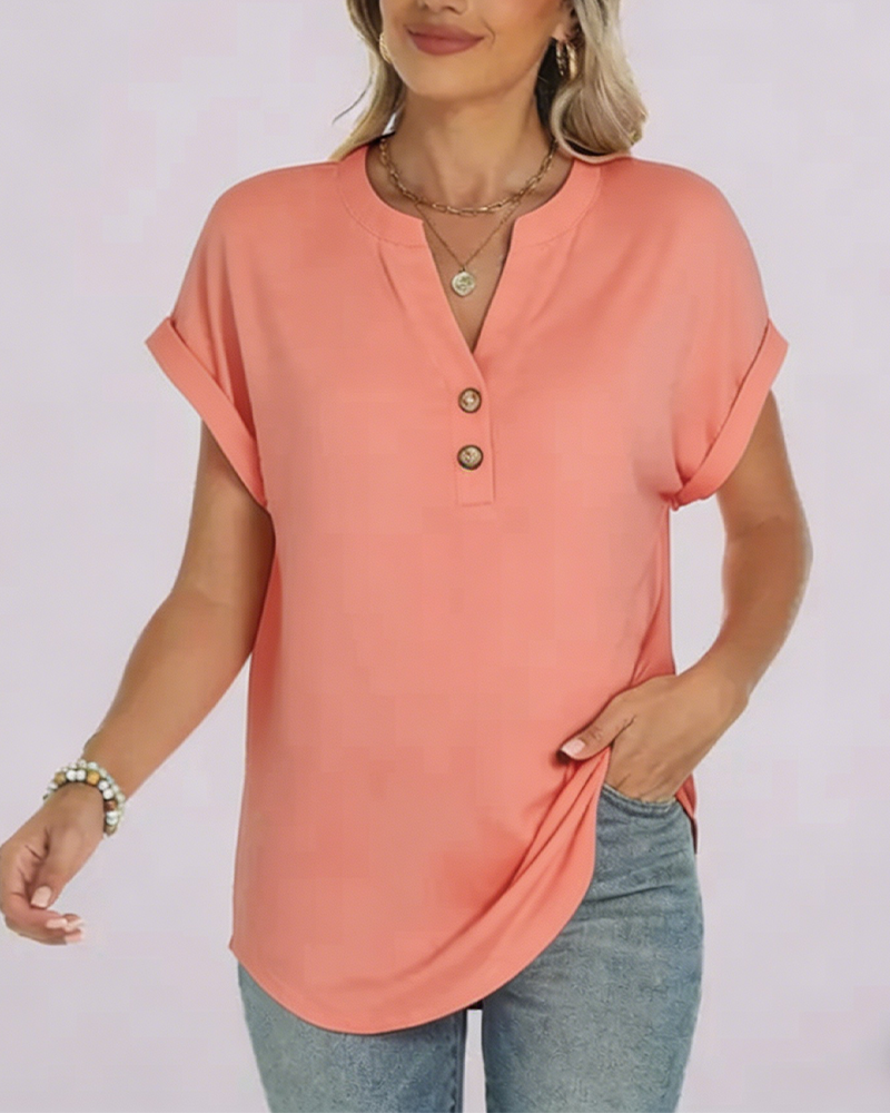 Solid V-Neck Short-Sleeve T-Shirt
