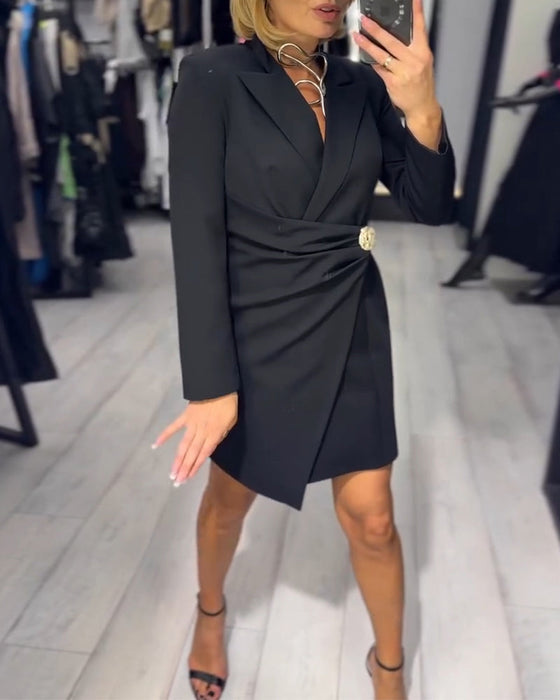 Solid Color Suit Collar Fashion Dress
