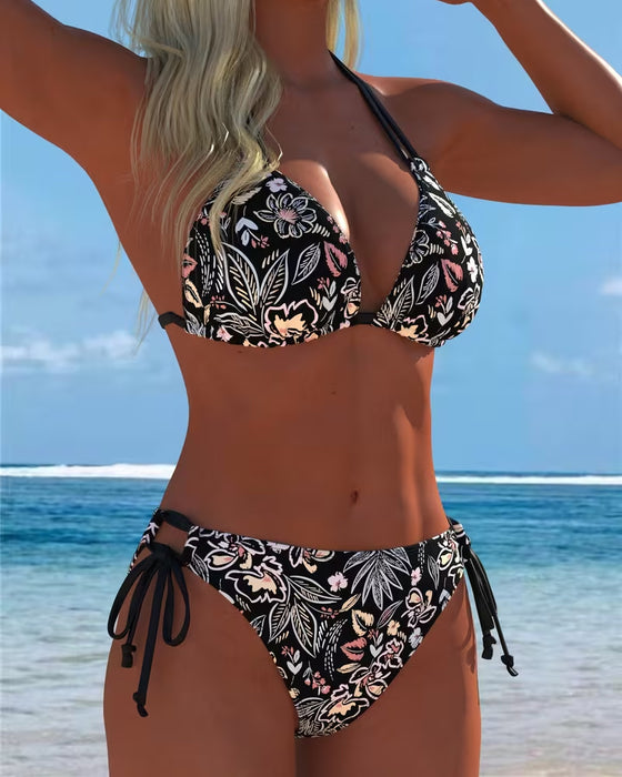 Floral Halter-Neck Tie-Up Two-Piece Bikini