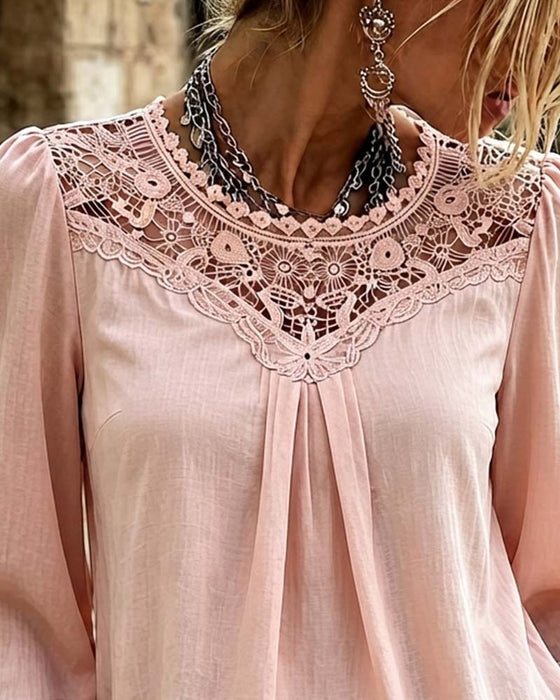 Lace Panel Puff Sleeve Blouse