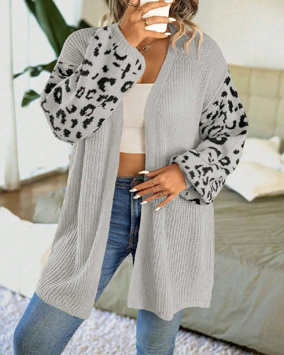 Leopard Print Long Sleeve Patchwork Cardigan
