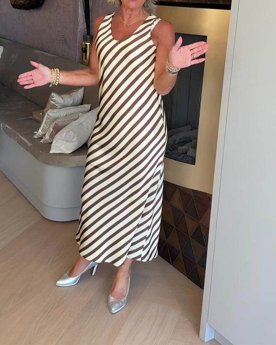 Sleeveless Stripe Sheath Maxi Dress