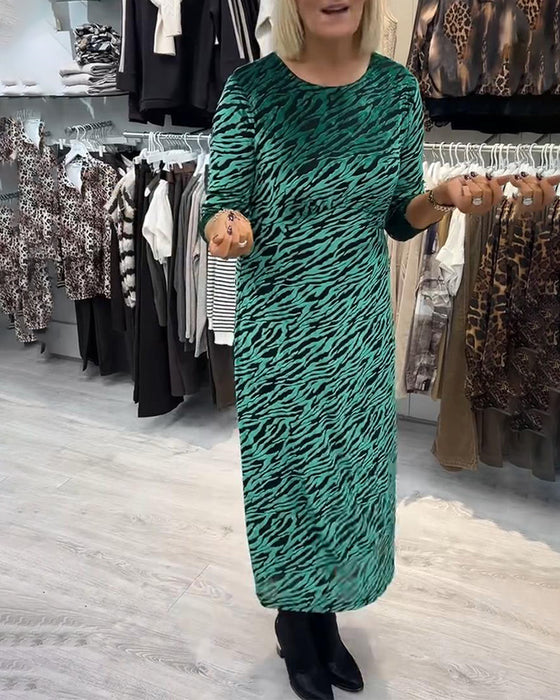 Animal Print Crew Neck Dress