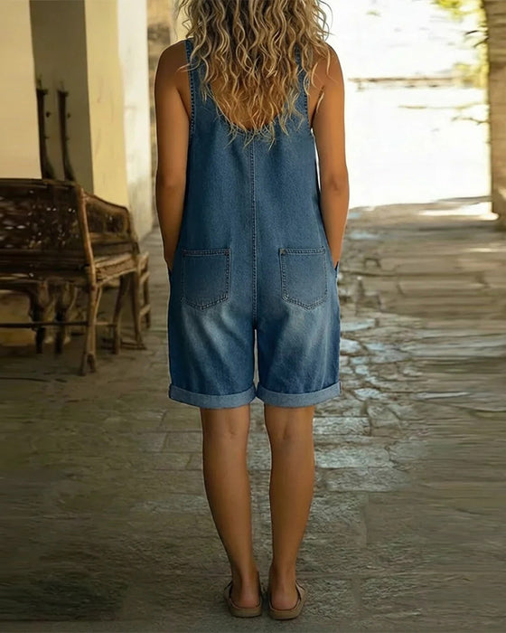 Casual Denim Shorts Jumpsuits