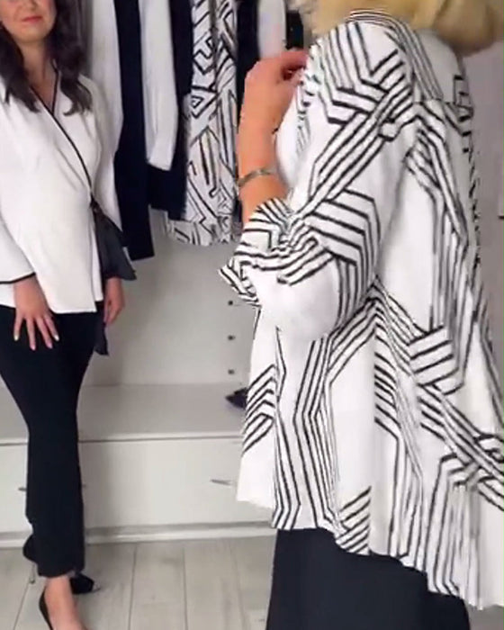 Contrast print pleated casual top