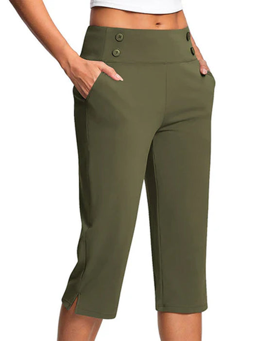 Button Waist-Cinched Slim Casual Pants