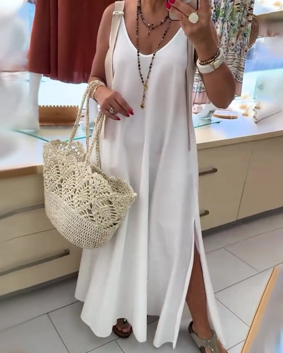 Adjustable Strappy V-Neck Long Dress