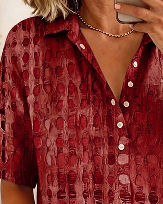 Polka Dot Print Button Half-Placket Blouse