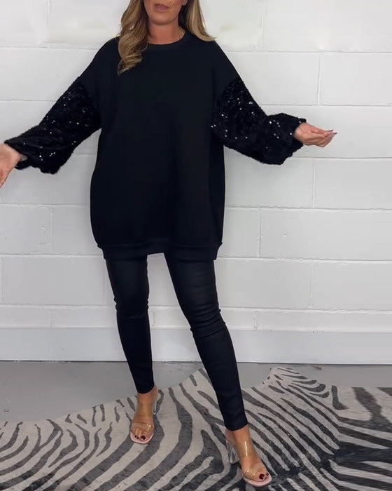 Round neck long sleeve casual pullover sweatshirt