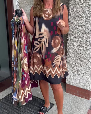 Abstract Floral Sleeveless Dress