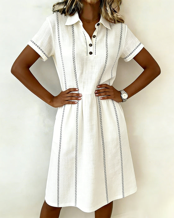 Vertical Striped Lapel Dress