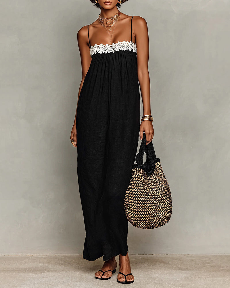 Contrast Color Straight Maxi Dress
