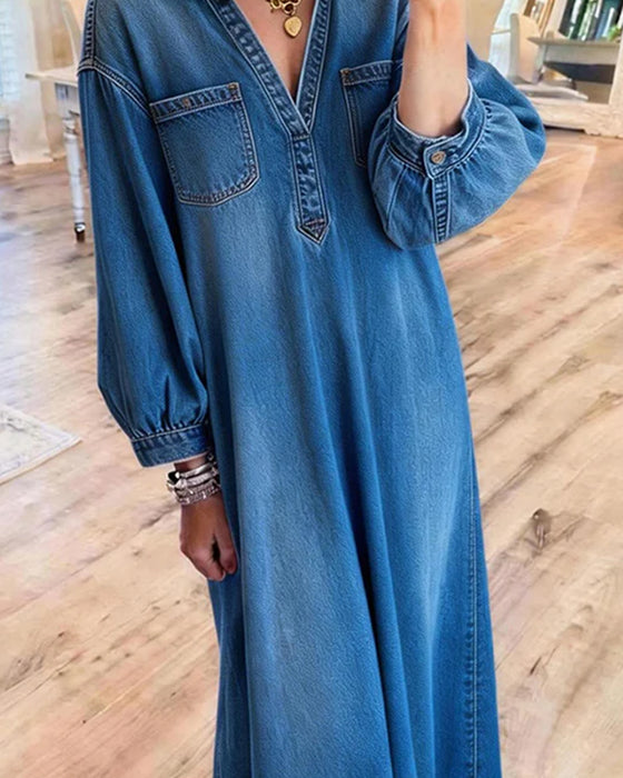 Denim Shirt Style Maxi Dress