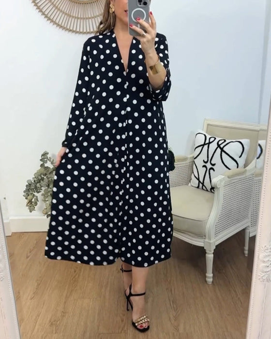 V-neck loose polka-dot dress