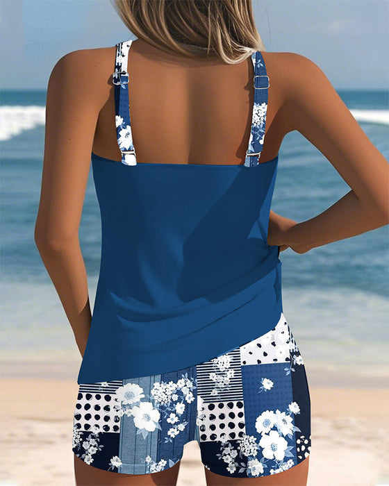 Printed Two-Piece Boxer Swimsuit