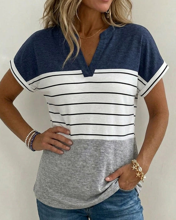 V-Neck Contrast Stripe T-Shirt