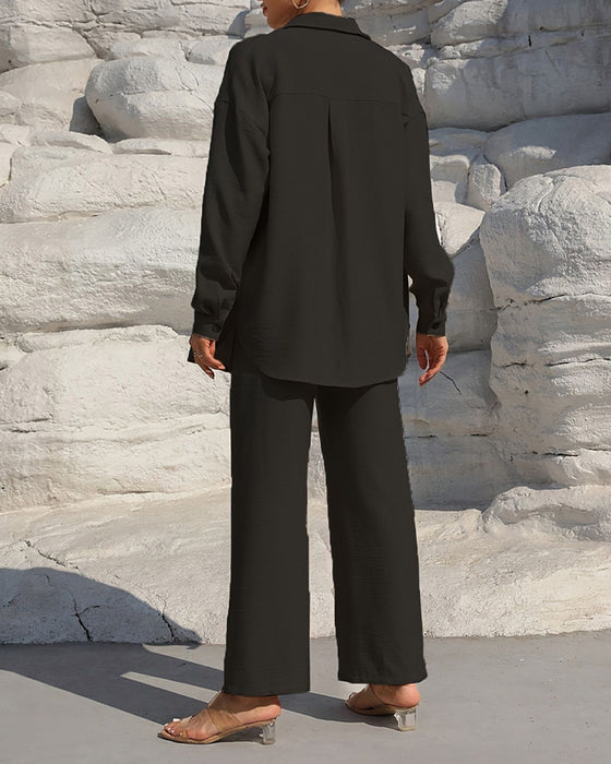 Long Sleeve Casual Solid Set