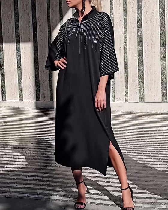 Casual Zipper Collar Slit Dress