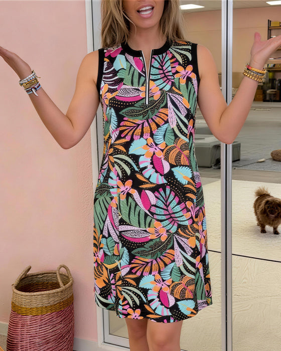 Sleeveless Zip Floral Dress