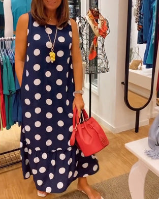 Sleeveless polka-dot pocket dress