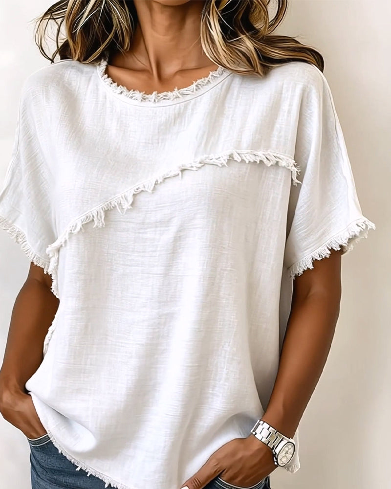 Casual Round Neck Short Sleeves Blouse