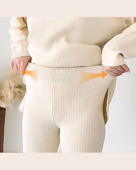 Solid - Colored and Knit Feature Two - Piece Set